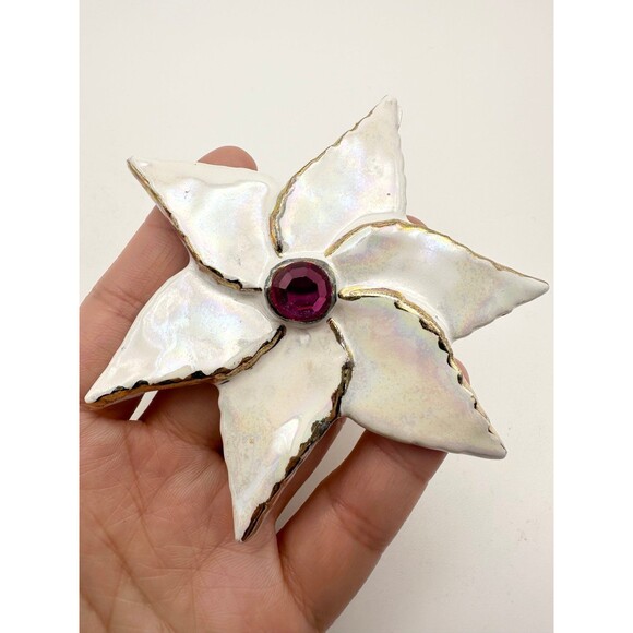 Vintage Poinsettia Brooch Pin, Christmas Jewelry, Whimsical  Vintage porcelain white poinsettia Brooch pin Large